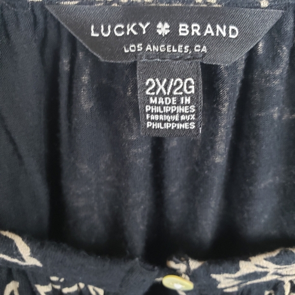Lucky Brand Black and Gold 3/4th Length Sleeve Boho Women's Shirt Sz 2X - Picture 3 of 10